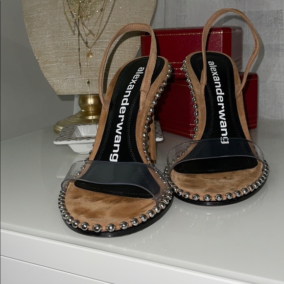 Alexander Wang Shoes - Alexander Wang Clear PVC and Tan Suede Studded Slingback Sandals